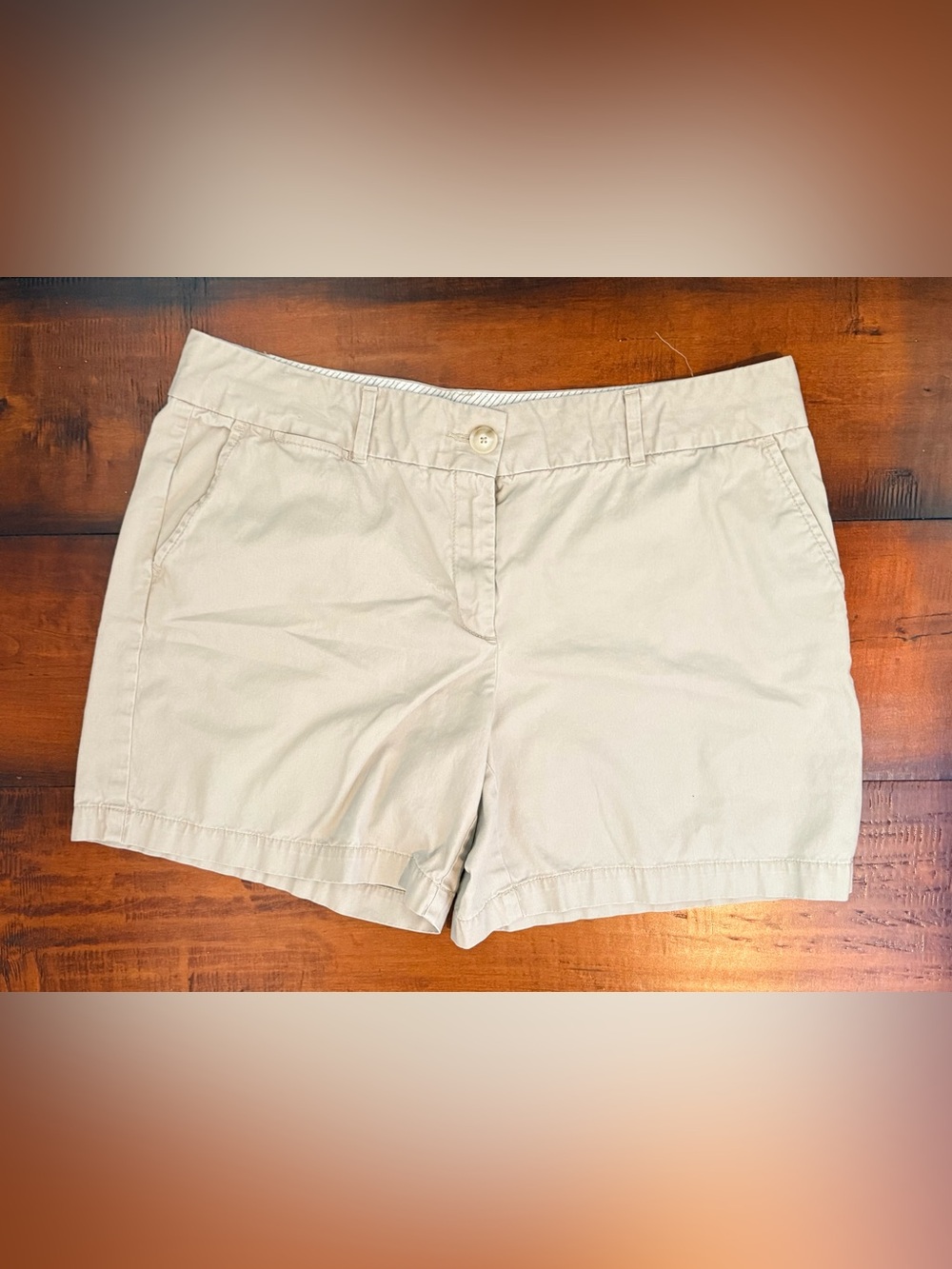 LOFT Beige Cotton Mid-Rise Bermuda Shorts